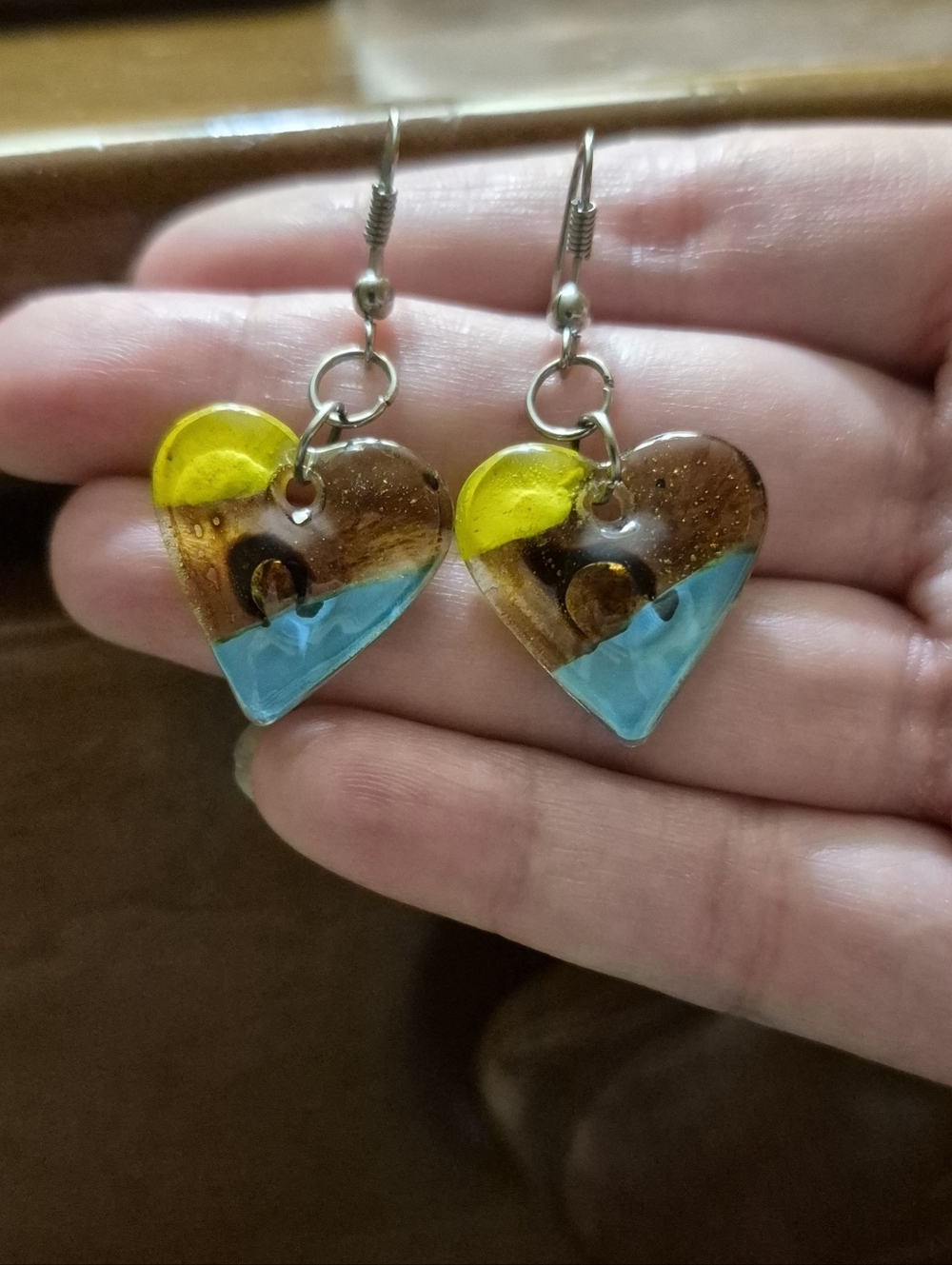Multicolor Glass Heart Earrings
